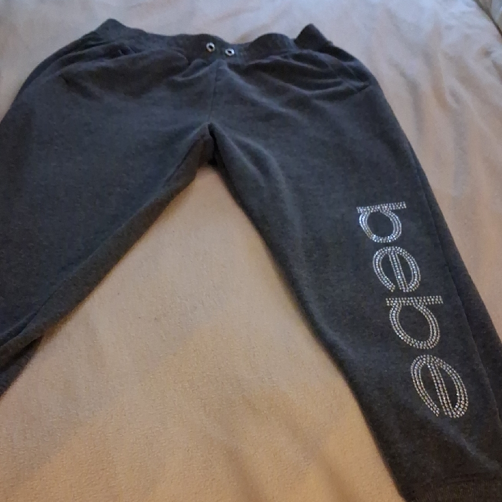 bebe Charcoal Gray Joggers with Sparkle Logo